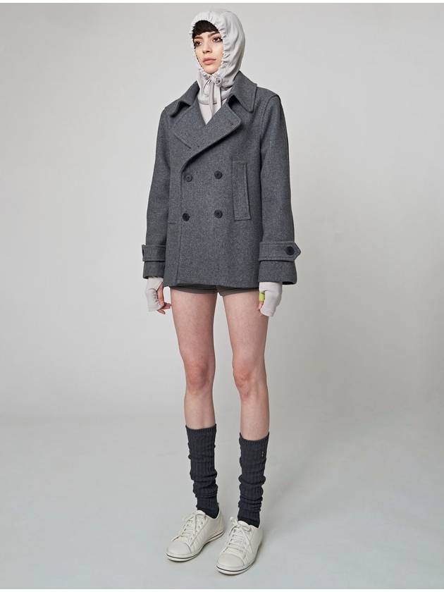 Wool Blend Pea Coat Melange Grey - ATHPLATFORM - BALAAN 6