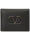 V Logo Signature Leather Card Wallet Black - VALENTINO - BALAAN 2