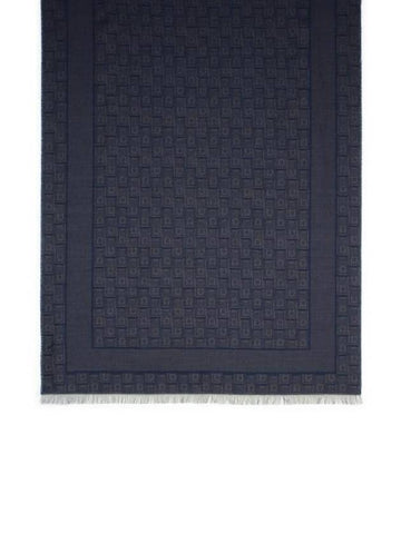 Monogram Jacquard Stole Muffler Blue - SALVATORE FERRAGAMO - BALAAN 1