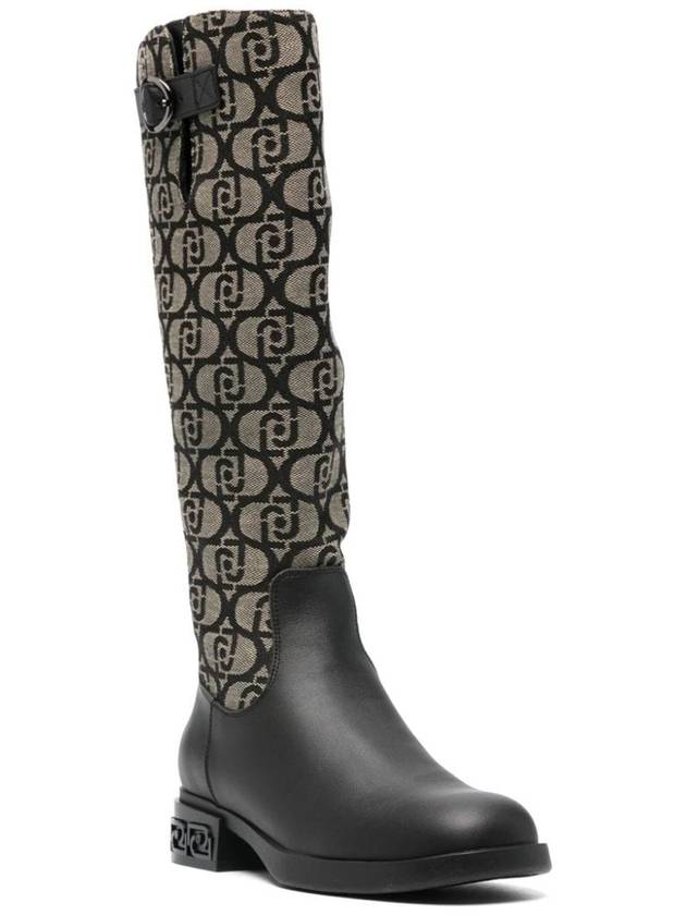 Liu Jo Black And Gray Knee-High Boots With Logo Print - LIU JO - BALAAN 2