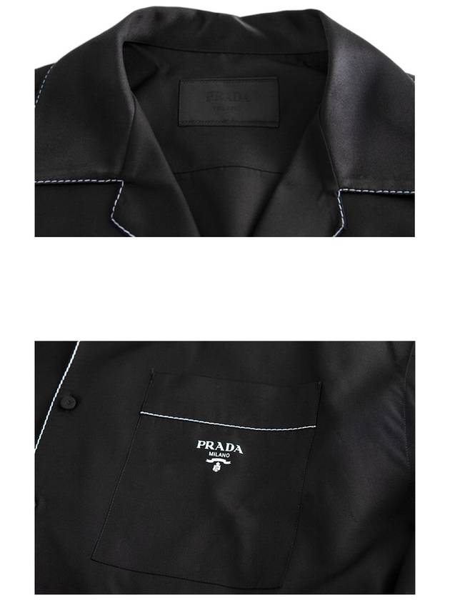 Embroidered Logo Pocket Silk Long Sleeve Shirt Black - PRADA - BALAAN 7