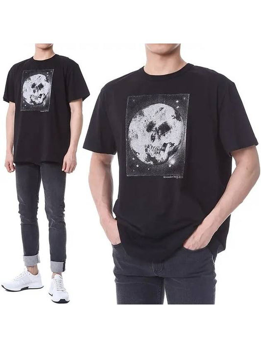 Men's Moon Skull Print Short Sleeve T-Shirt Black - ALEXANDER MCQUEEN - BALAAN 2