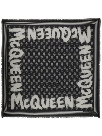 Skull Pattern Logo Print Scarf Black - ALEXANDER MCQUEEN - BALAAN 2