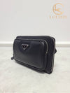 Used luxury goods Lewis It Black triangle logo saffiano belt cross bag - PRADA - BALAAN 2