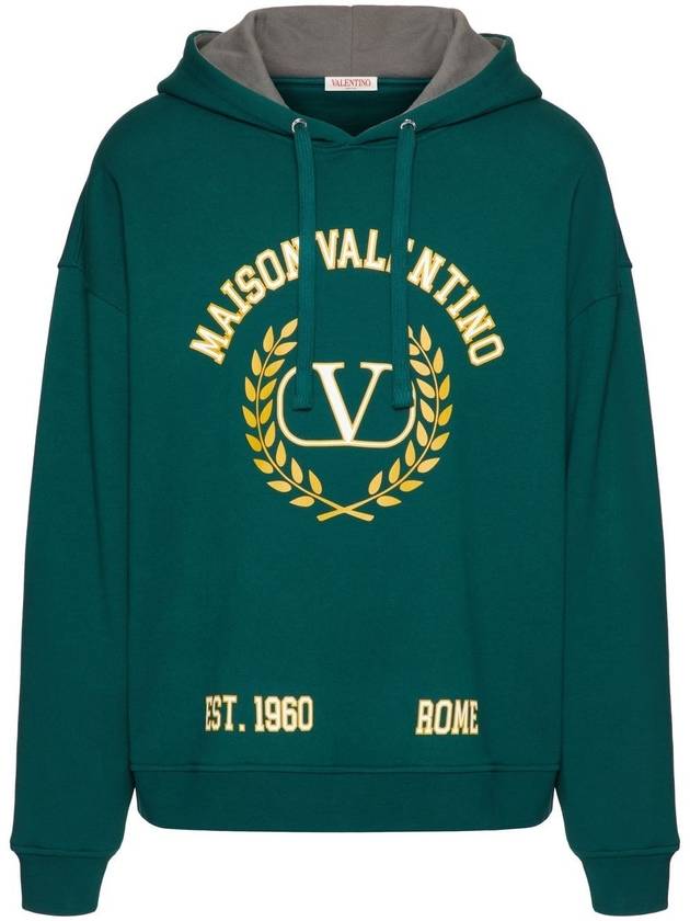 Logo Print Drawstring Hoodie Green - VALENTINO - BALAAN 2