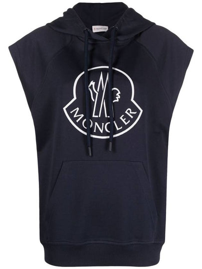 Logo Print Sleeveless Cotton Hoodie Navy - MONCLER - BALAAN 2