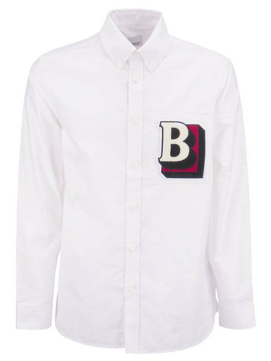 Logo Graphic Oxford Cotton Long Sleeve Shirt White - BURBERRY - BALAAN.