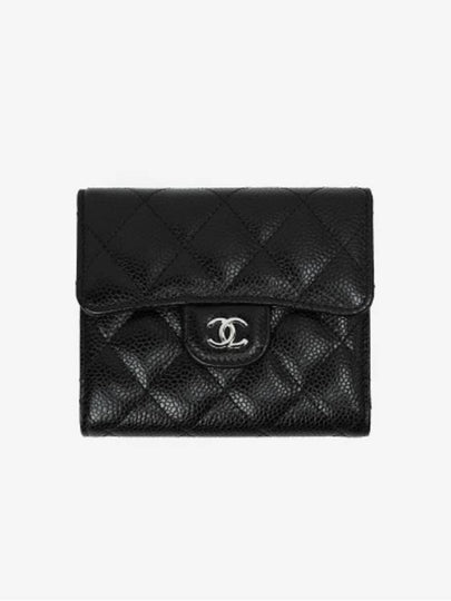 Small Classic Flap Wallet Grained Calfskin Silver Black - CHANEL - BALAAN 2