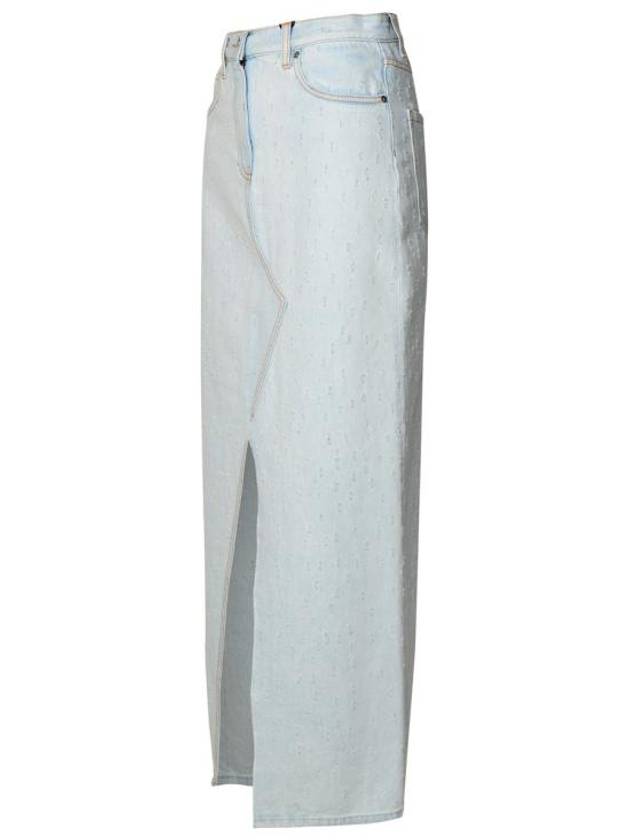 Central Split Denim Long A-Line Skirt Light Blue - MSGM - BALAAN 3