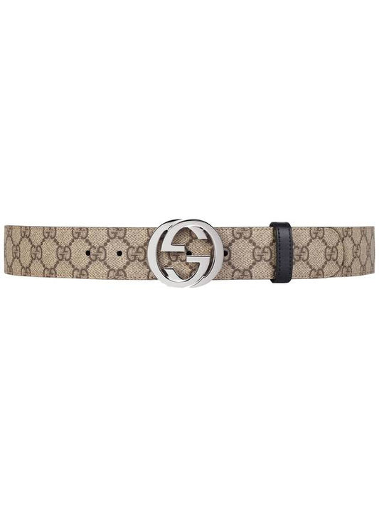 Men's Double-sided GG Supreme Solid Leather Belt Black Beige - GUCCI - BALAAN.