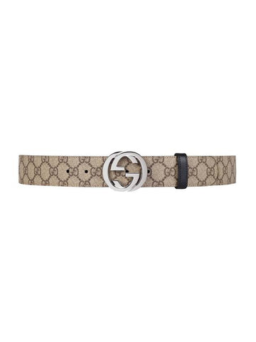 Men's Double-sided GG Supreme Solid Leather Belt Black Beige - GUCCI - BALAAN 1
