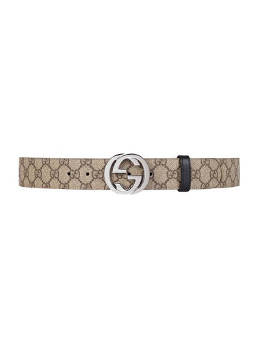 Men's Double-sided GG Supreme Solid Leather Belt Black Beige - GUCCI - BALAAN 1