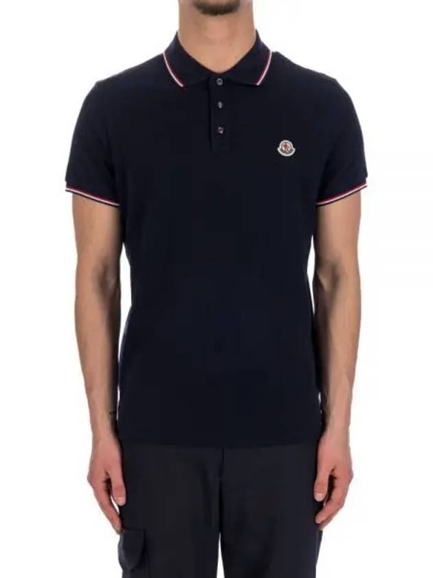 Small Logo Patch Short Sleeve Cotton Polo Shirt Navy - MONCLER - BALAAN 2