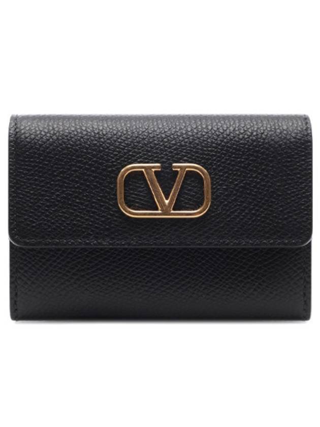 V Logo Signature Card Wallet Black - VALENTINO - BALAAN 1