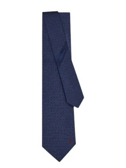 Embroidered Gancini Silk Tie Navy - SALVATORE FERRAGAMO - BALAAN 2