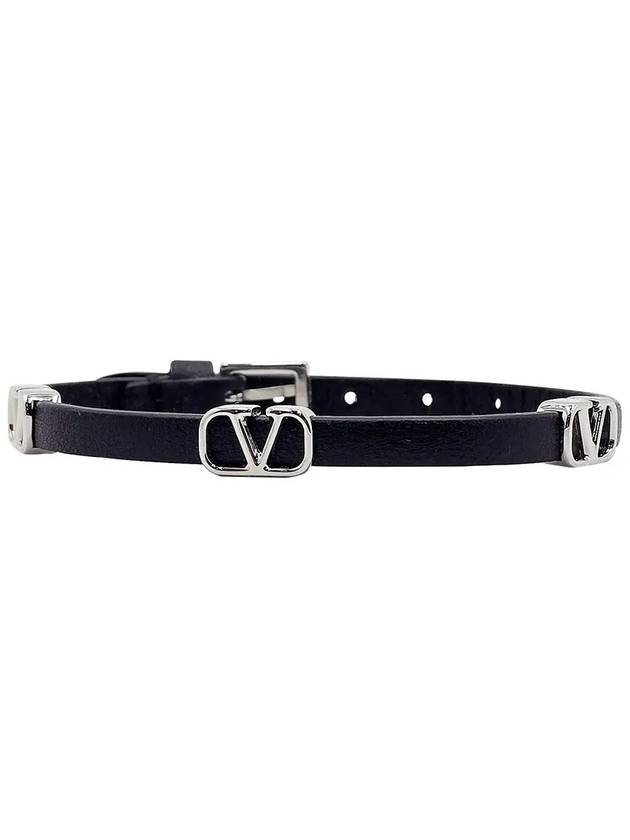 V Logo Leather Bracelet Black - VALENTINO - BALAAN 3