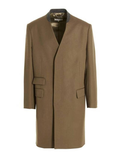 Stitched Collarless Wool Single Coat Beige - MAISON MARGIELA - BALAAN 2