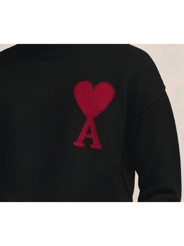 Intarsia Big Heart Logo Wool Knit Top Black - AMI - BALAAN 5