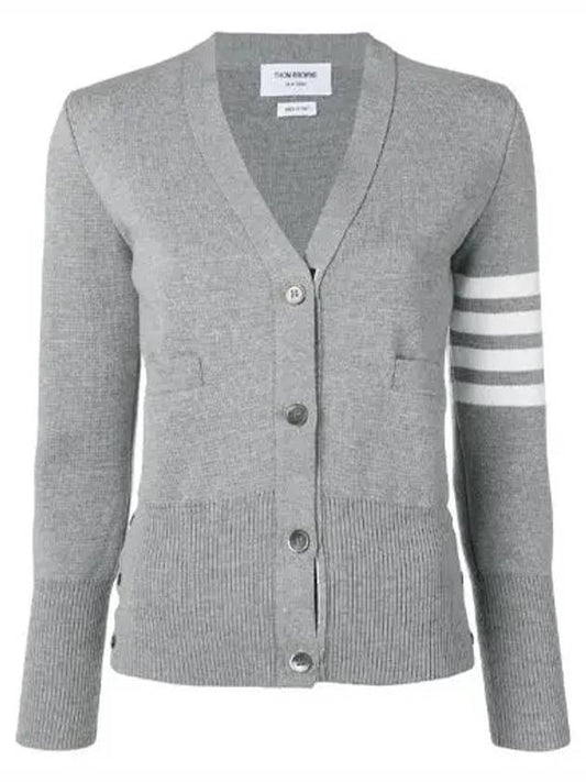 Milano Stitch 4 Bar Classic V Neck Fine Merino Wool Cardigan Grey - THOM BROWNE - BALAAN 2