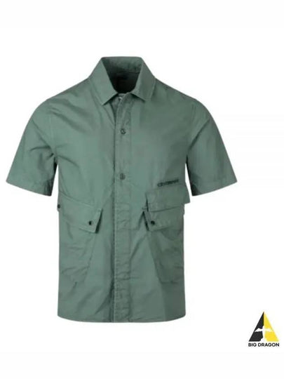 Cotton Popeline Pocket Short Sleeve Shirt Green - CP COMPANY - BALAAN 2