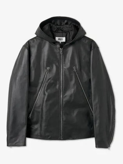 Zipper Hooded Leather Jacket Black - MAISON MARGIELA - BALAAN 2