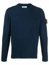 Men's Wappen Patch Crew Neck Cotton Knit Top Navy - STONE ISLAND - BALAAN 2