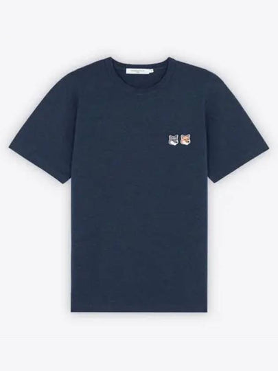 Double Fox Head Patch Classic T-Shirt Navy Melange - MAISON KITSUNE - BALAAN 2