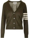 Sustainable Fine Merino Wool 4-Bar Relaxed Fit V-Neck Cardigan Dark Green - THOM BROWNE - BALAAN 2