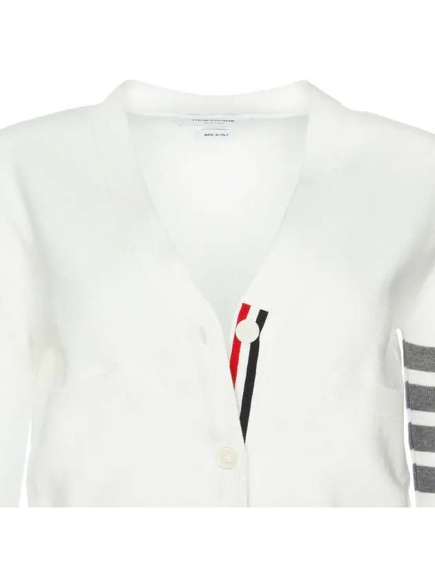 Cotton 4-Bar Milano Classic V-Neck Cardigan White - THOM BROWNE - BALAAN 9