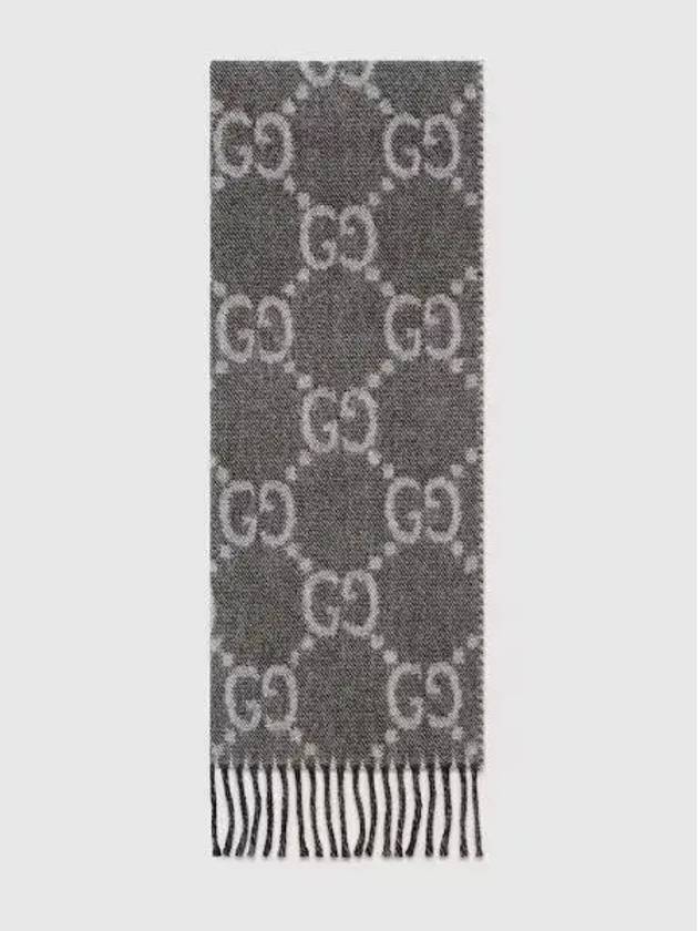 GG jacquard pattern knit scarf with tassel detail gray black 6766104G2001061 - GUCCI - BALAAN 1