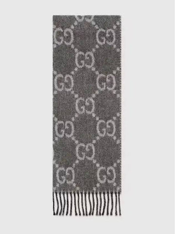 GG jacquard pattern knit scarf with tassel detail gray black 6766104G2001061 - GUCCI - BALAAN 1