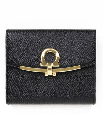 Gancini Leather Half Wallet Black - SALVATORE FERRAGAMO - BALAAN 2