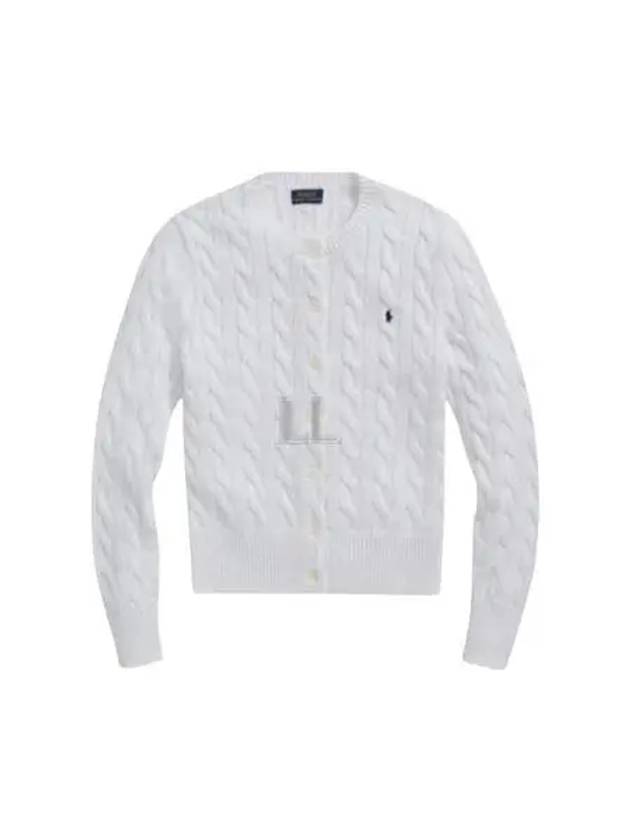 Women's Embroidered Logo Pony Cable Cardigan White - POLO RALPH LAUREN - BALAAN 2