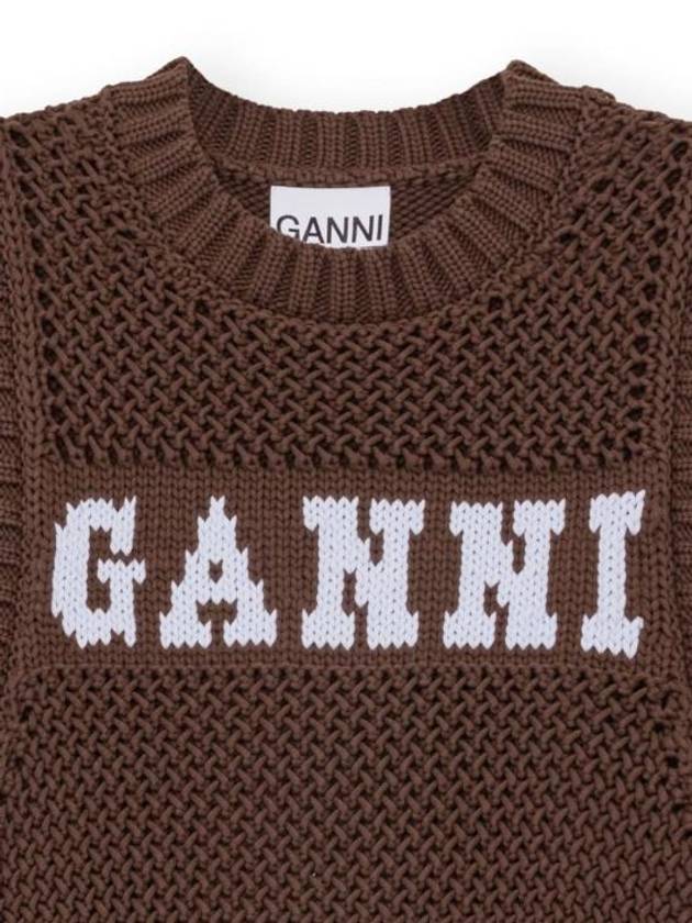 Logo Crochet Vest Knit Top Brown - GANNI - BALAAN 3