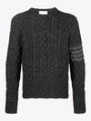 Men's Aran Cable Diagonal Armband Classic Crew Neck Knit Top Dark Gray - THOM BROWNE - BALAAN.