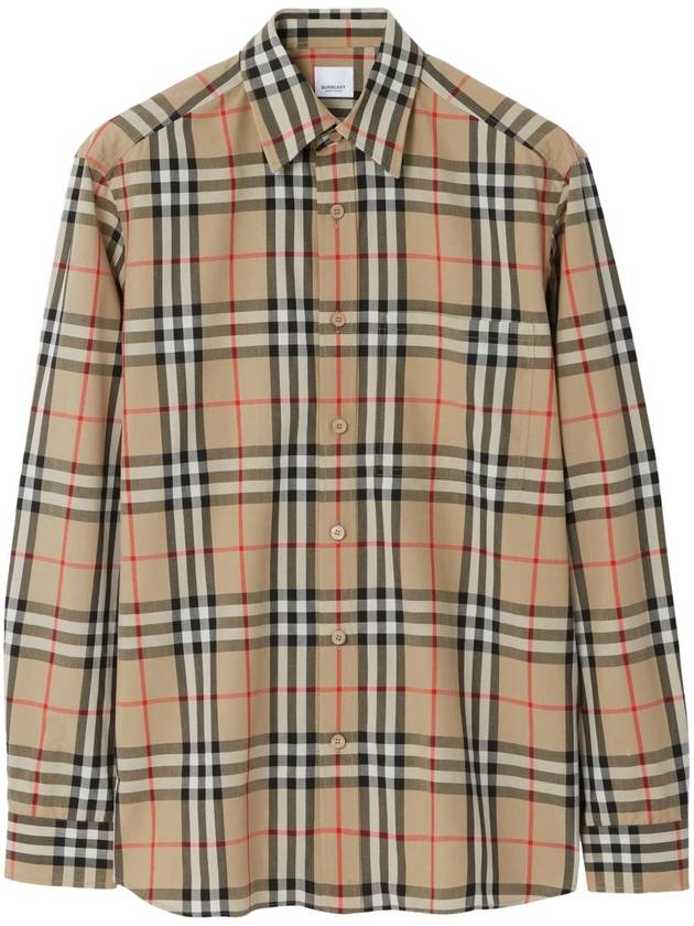 Check Cotton Long Sleeve Shirt Beige - BURBERRY - BALAAN 2