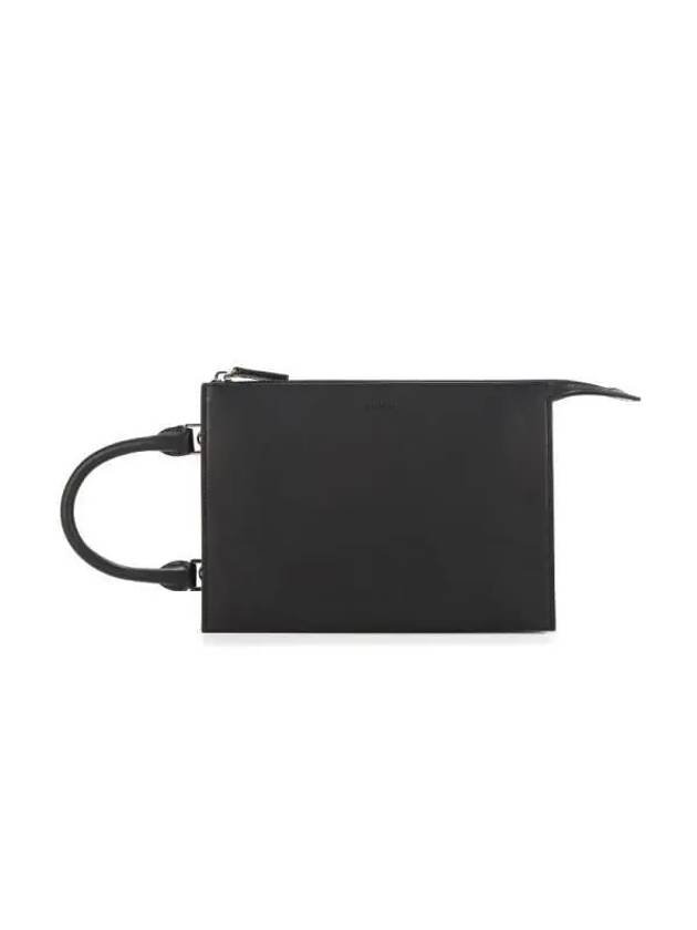 Trace Logo Small Leather Shoulder Bag Black - JIL SANDER - BALAAN 3