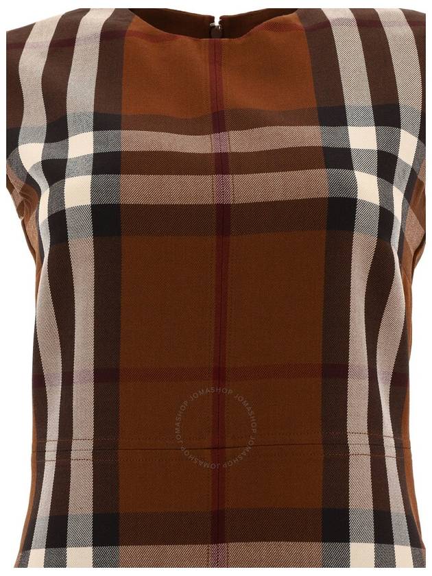 Check Wool Cotton Jacquard Sleeveless Short Dress Dark Birch Brown - BURBERRY - BALAAN 4