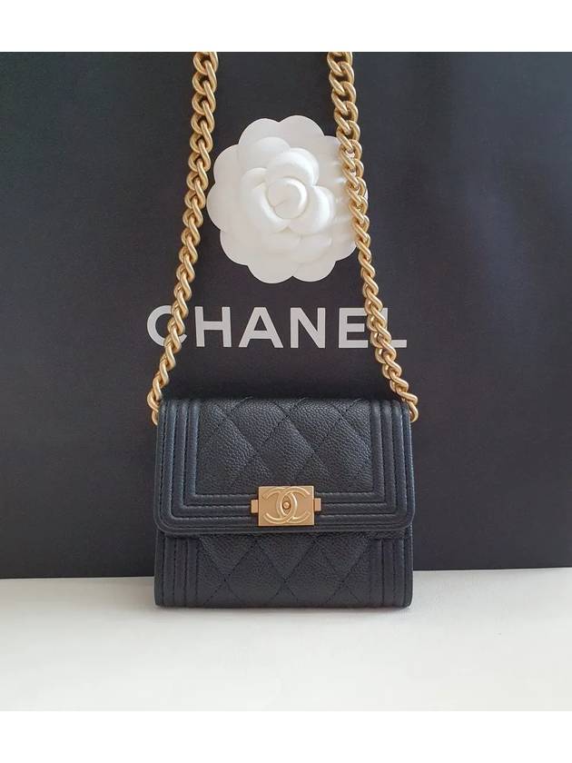 Boy chain card wallet black caviar vintage gold AP2206 - CHANEL - BALAAN 1