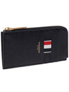 Stripe Zip Around Pebble Grain Leather Card Wallet Black - THOM BROWNE - BALAAN 4