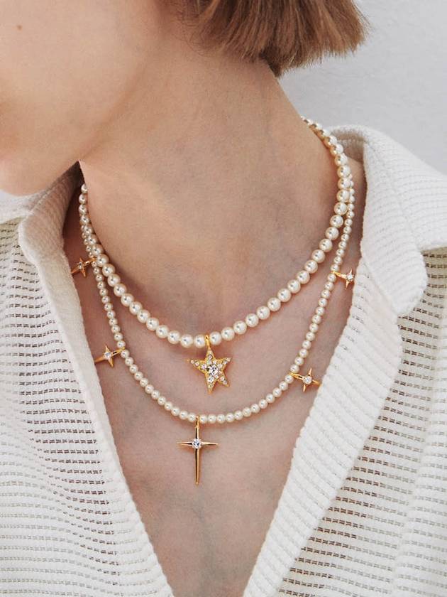 Multi Cross Rosary Pearl Necklace Gold White - ELYONA - BALAAN 3