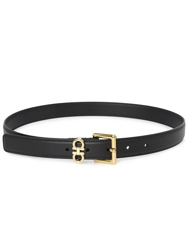 Double Gancini Leather Belt Black - SALVATORE FERRAGAMO - BALAAN 3