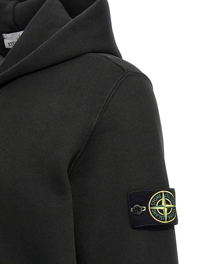 Logo Patch Zip-Up Hoodie Black - STONE ISLAND - BALAAN 3