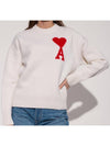 Big Heart Logo Wool Knit Top White - AMI - BALAAN 3