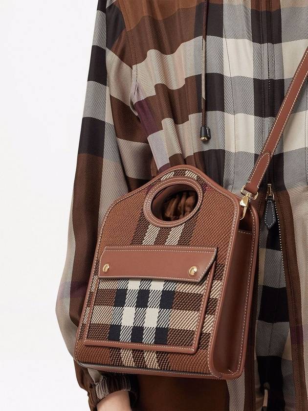 Mini Knit Check Leather Pocket Tote Bag Brown - BURBERRY - BALAAN 3