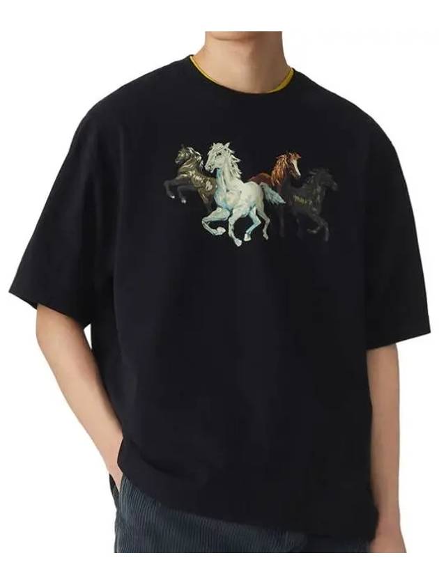 Horse Print Round Neck Short Sleeve T-Shirt Black - KENZO - BALAAN 2