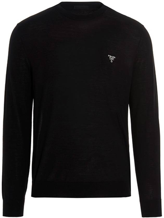 Superfine Crew neck Wool Knitted Sweater Black - PRADA - BALAAN 2