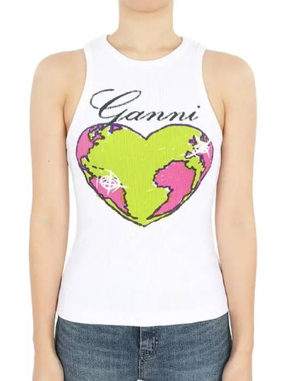 Graphic Rib Heart Tank Cotton Sleeveless White - GANNI - BALAAN 2