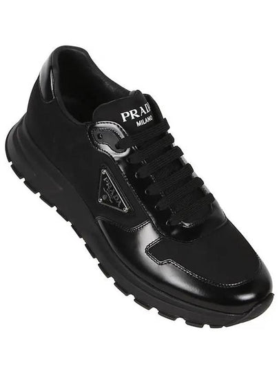 Prax 01 Re-Nylon Brushed Leather Low-Top Sneakers Black - PRADA - BALAAN 2