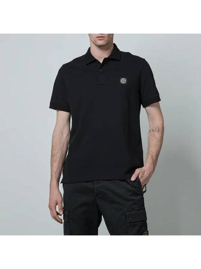 Pique Stretch Cotton Short Sleeve Polo Shirt Black - STONE ISLAND - BALAAN 2